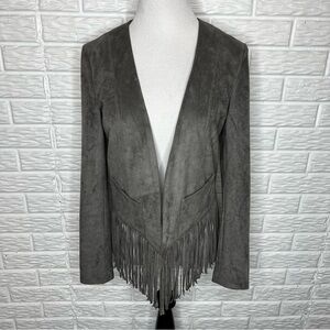 BAGATELLE Faux Suede Fringe Crop Jacket Gray Coat Size S